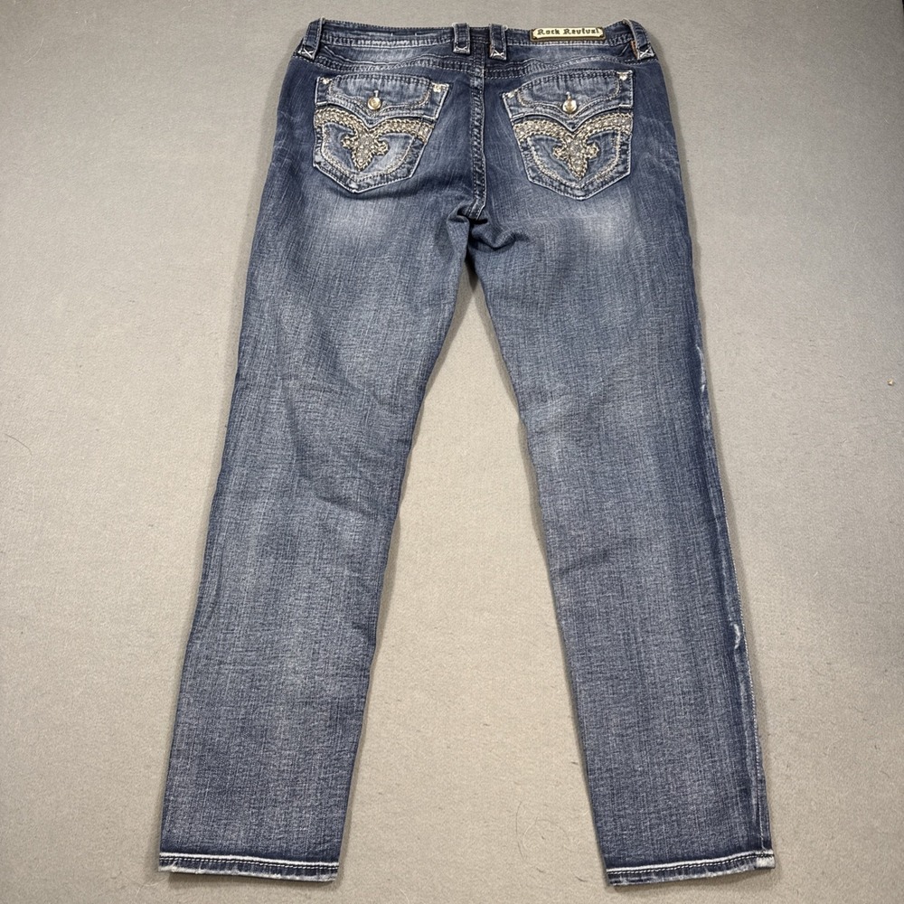 Rock Revival Kerra Easy Skinny Stretch Jean WOMEN 32x29 WHISKERING THICK STITCH - Picture 3 of 9